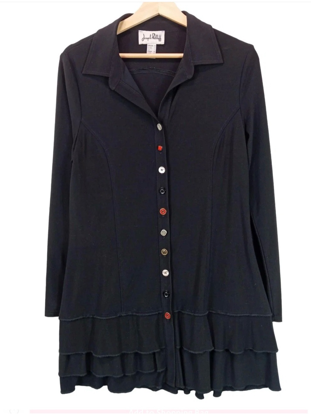 Joseph Ribkoff Black Fine Kit “Nothing Matches Buttons”Layered Ruffle Hem Tunic